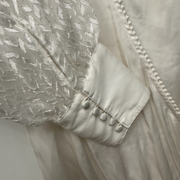 White House Black Market Cream Blouse with Lace Sleeve Detail - Picture 3 of 5